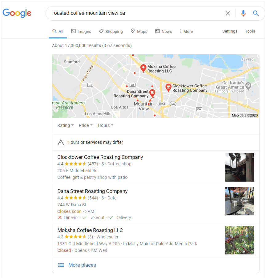 Local Pack SERP Google search results vary page
