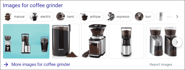 Image Carousel google search results serp Coffee Grinder