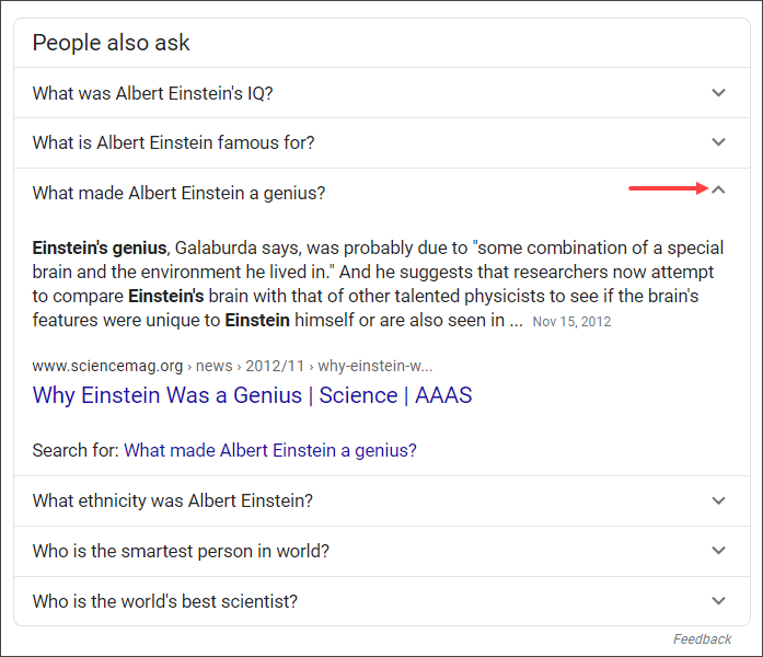 people also ask google search Einstein serps